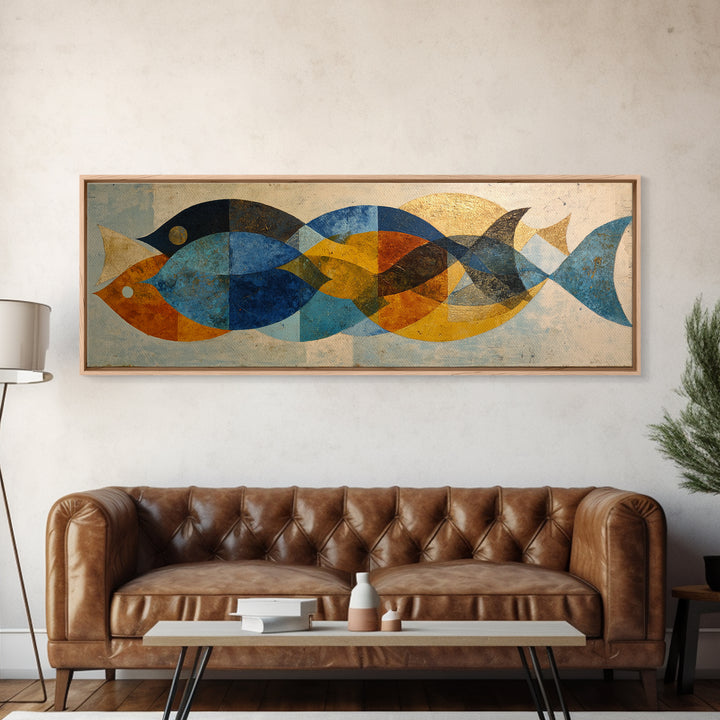 Abstract Fish Shapes Canvas Print, Midcentury Modern Art, Mid Century Modern, Living Room Decor, Retro, Boho Wall Decor, MMA-3x1-34