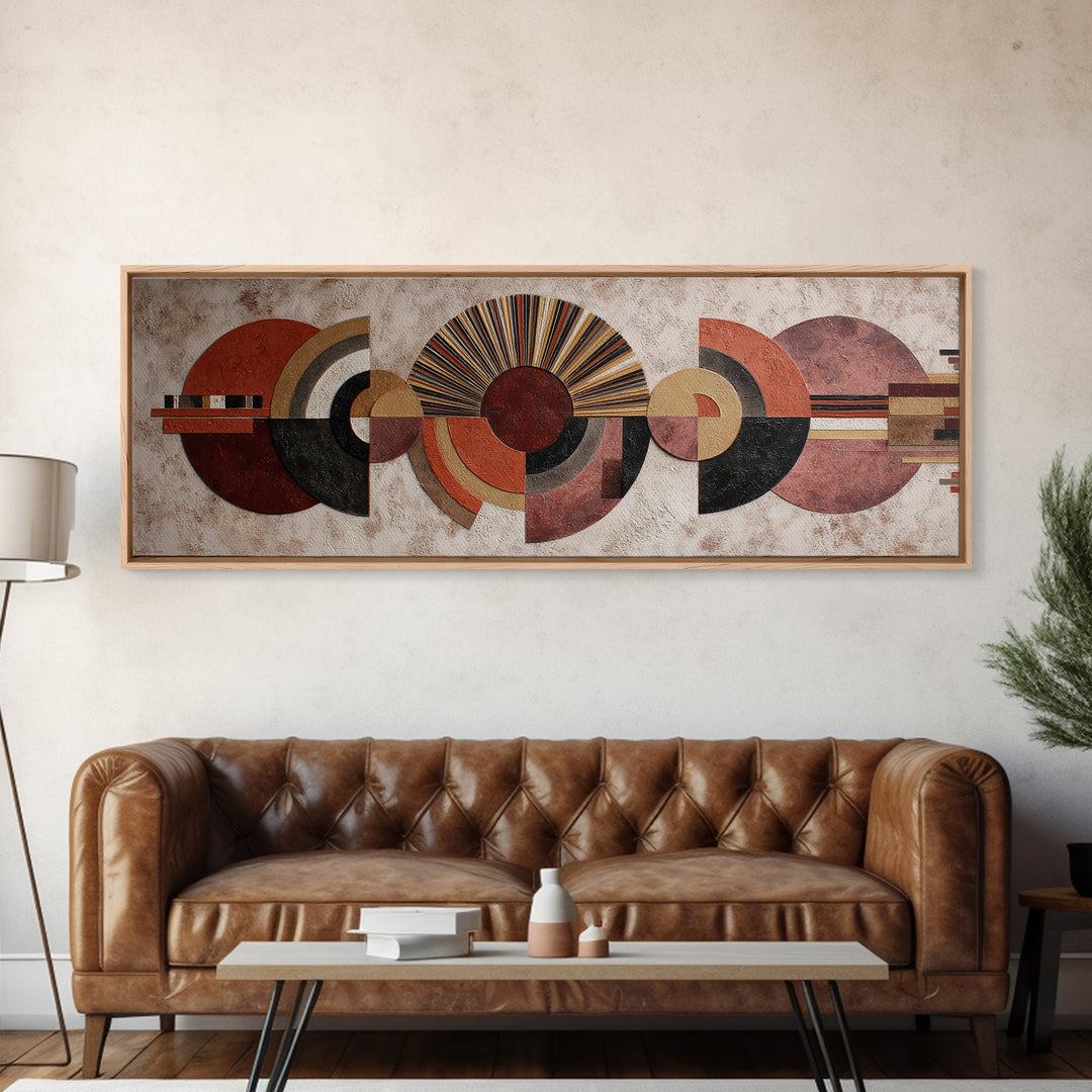 Sunburst Clock Composition Framed Canvas Print, Midcentury Modern Art, Modern Wall Art, Living Room Decor, Watercolor Art, MMA-3x1-37