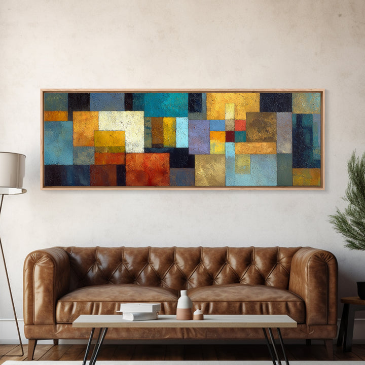 Teal Sofa Era Abstract Pattern Without Furniture Canvas Print, Midcentury Modern Art, Neutral Decor, Living Room Decor, Retro, MMA-3x1-40