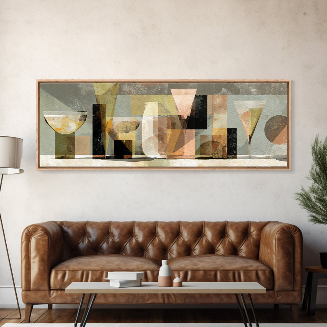 Retro Cocktail Glasses Canvas Print, Midcentury Modern Art, Abstract Wall Art, Living Room Decor, Abstract Art, Retro, MMA-3x1-46