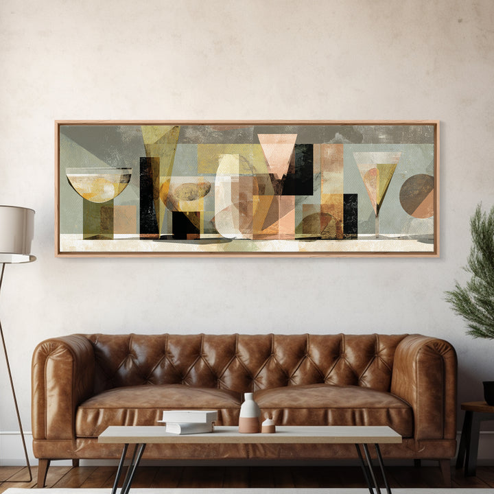 Retro Cocktail Glasses Canvas Print, Midcentury Modern Art, Abstract Wall Art, Living Room Decor, Abstract Art, Retro, MMA-3x1-46