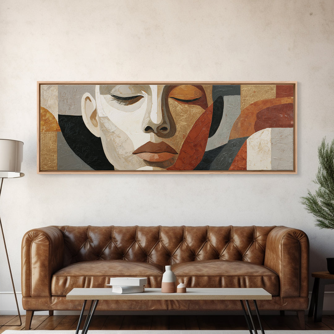 Mod Female Portrait Framed Canvas Print, Midcentury Modern Art, Prints, Living Room Decor, Fine Art, Retro, Abstract Wall Art, MMA-3x1-47
