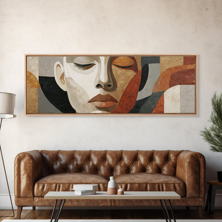 Mod Female Portrait Framed Canvas Print, Midcentury Modern Art, Prints, Living Room Decor, Fine Art, Retro, Abstract Wall Art, MMA-3x1-47