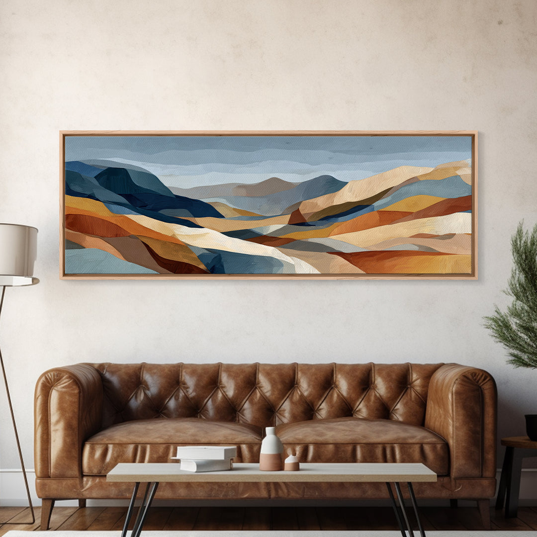 Desert Landscape Reduced to Color Blocks Canvas Print, Midcentury Modern Art, Textured Painting, Living Room Decor, Retro, MMA-3x1-48