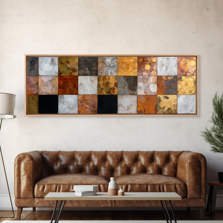 Checkerboard and Organic Blob Balance Canvas Print, Midcentury Modern Art, Boho Decor, Living Room Decor, Oil Painting, Retro, MMA-3x1-62