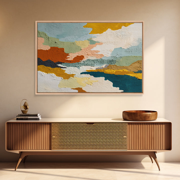 Teal Sofa Era Abstract Pattern Without Furniture Canvas Print, Midcentury Modern Art, Wall Art, Living Room Decor, Retro, MMA-3x2-100