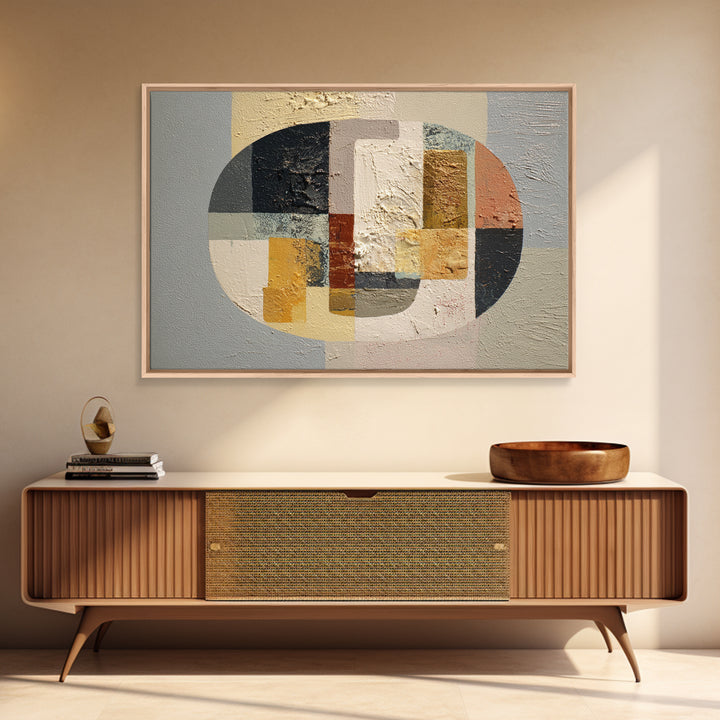 Oval and Rectangle Composition Framed Canvas Print, Midcentury Modern Art, Boho Wall Decor, Living Room Decor, Fine Art, Retro, MMA-3x2-20