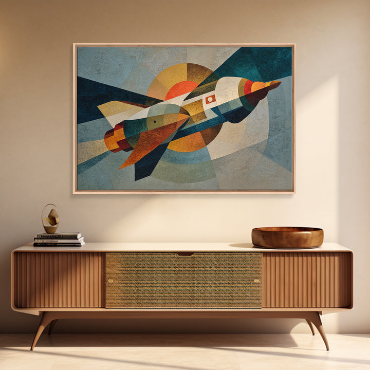 Rocket Ship in Retro Space Age Design Canvas Print, Midcentury Modern Art, Living Room Decor, Fine Art, Retro, Neutral Decor, MMA-3x2-42