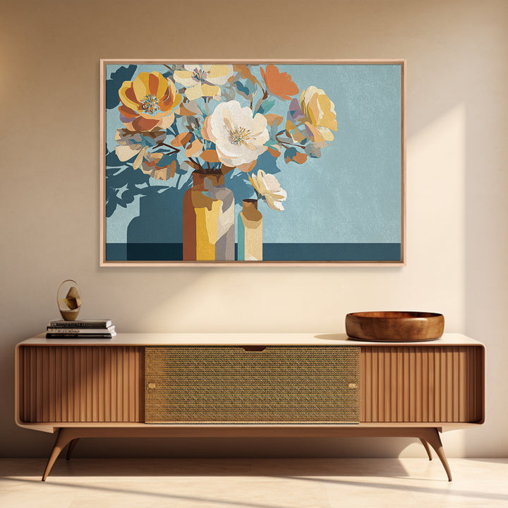 Vase of Flowers Rendered Canvas Print, Midcentury Modern Art, Gallery Decor, Living Room Decor, Fine Art, Retro, Wall Art, MMA-3x2-48