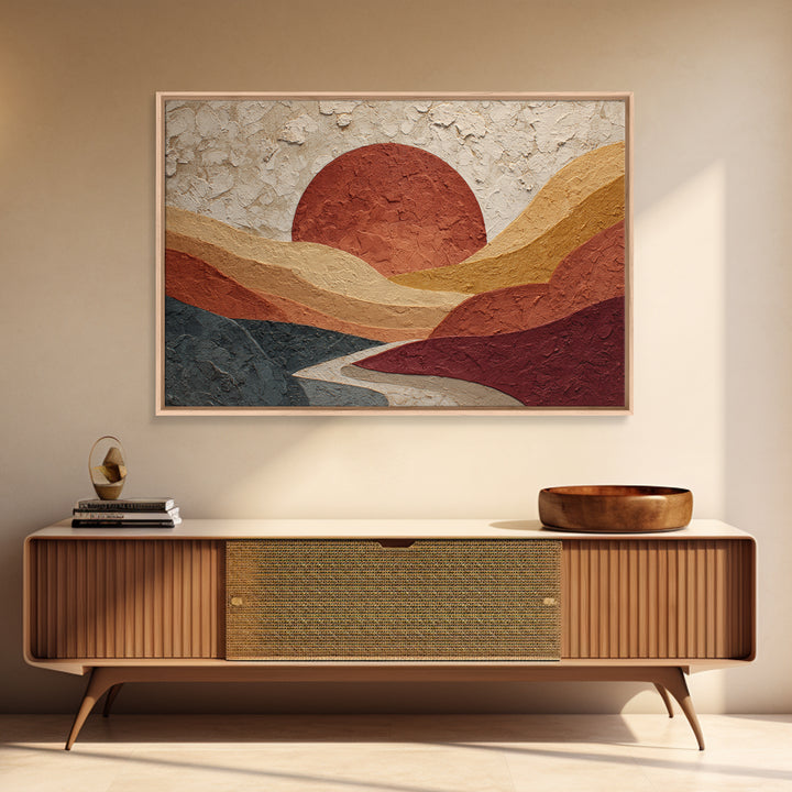 Large Sun and Hill Shapes Canvas Print, Midcentury Modern Art, Abstract Painting, Living Room Decor, Abstract Art, Retro, MMA-3x2-57