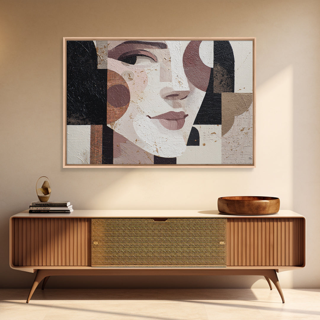 Mod Female Portrait Framed Canvas Print, Midcentury Modern Art, Prints, Living Room Decor, Fine Art, Retro, Abstract Wall Art, MMA-3x2-59