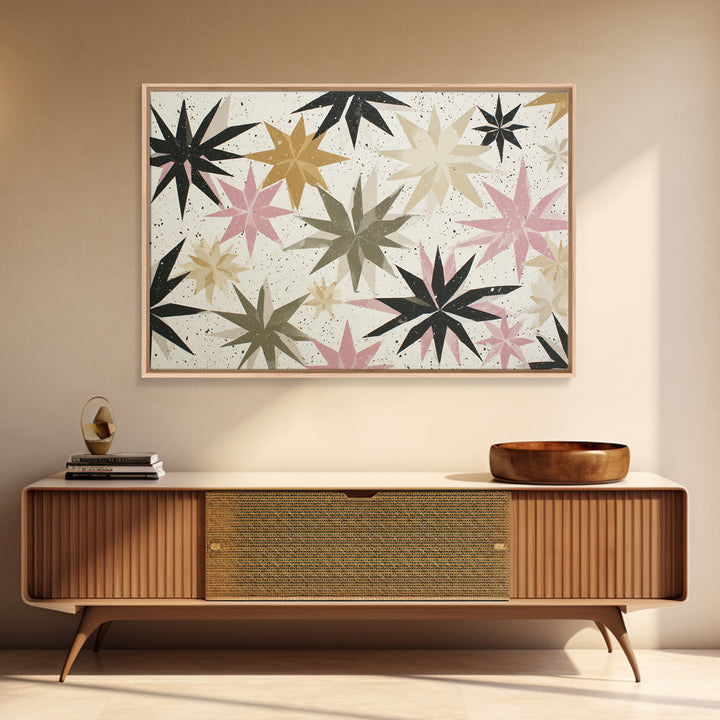 Atomic Starburst Pattern Framed Canvas Print, Midcentury Modern Art, Abstract Art, Living Room Decor, Fine Art, Retro, MMA-3x2-6
