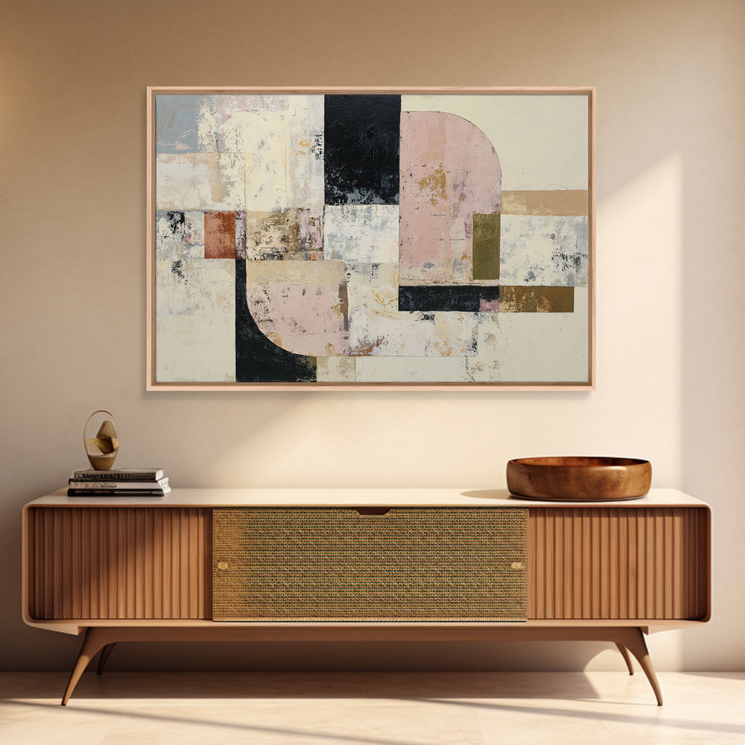 Oval and Rectangle Composition Canvas Print, Midcentury Modern Art, Minimalist Decor, Living Room Decor, Fine Art, Retro, MMA-3x2-68