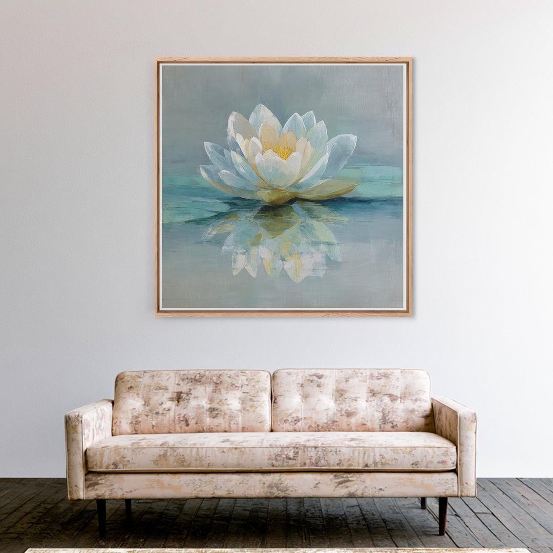 Lotus Flower Floating on Still Water Framed Canvas Print, Medical Office Art, Animal Art, Office Decor, Watercolor Art, Calm, MOA-1x1-11