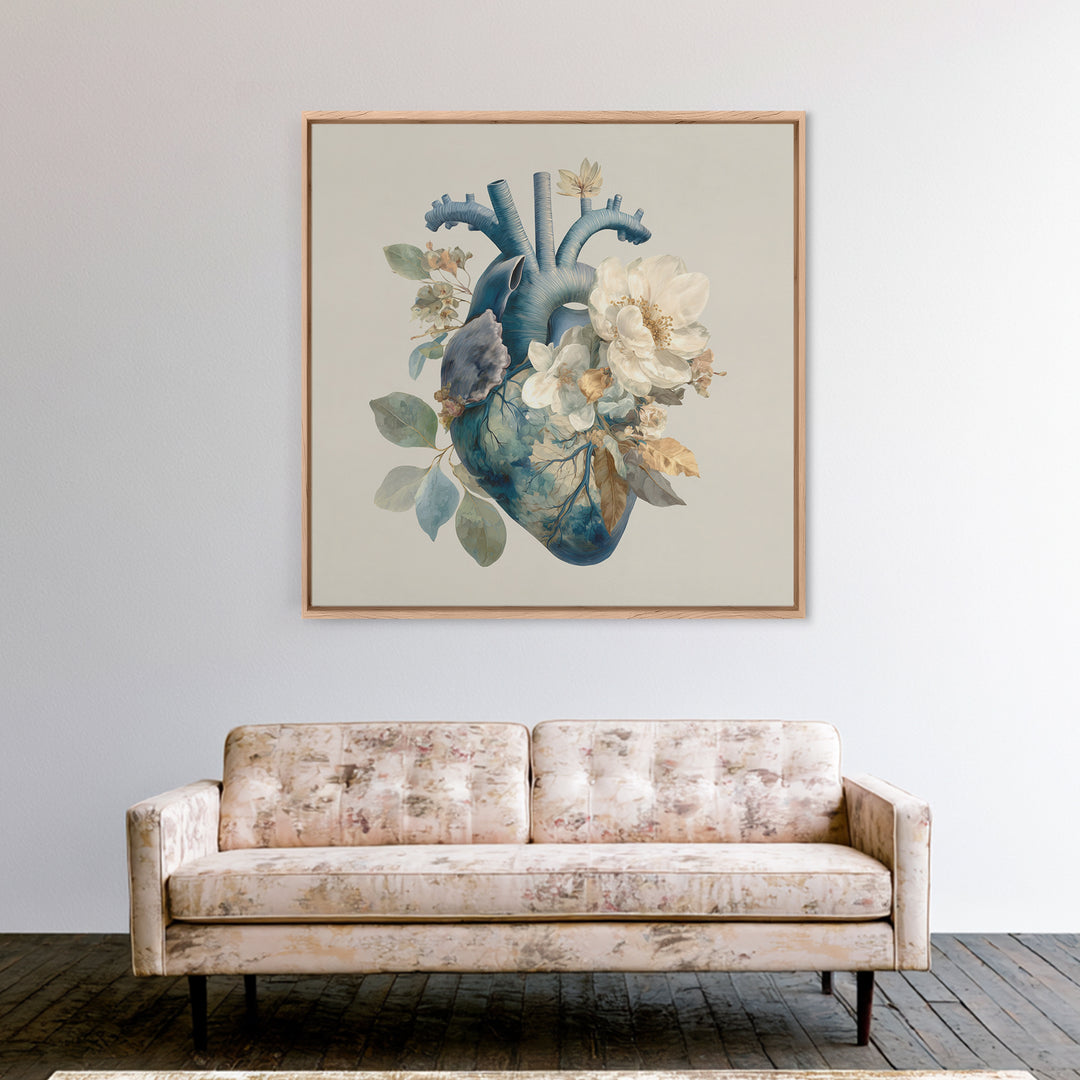 Anatomical Heart Rendered as Tasteful Botanical Art Canvas Print, Medical Office Art, Heart Anatomy Print, Office Decor, Calm, MOA-1x1-13