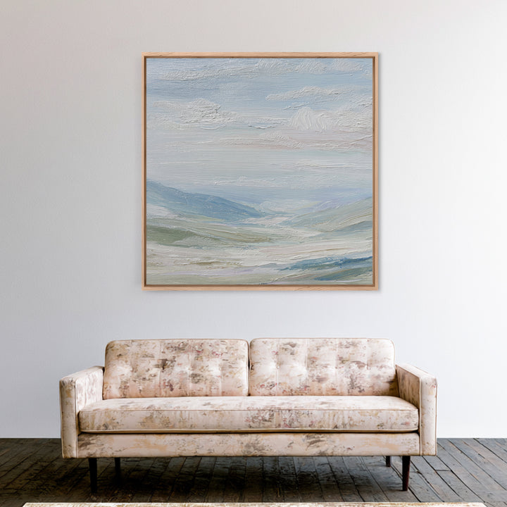 Soft Mountain Landscape Framed Canvas Print, Medical Office Art, Healthcare Wall Art, Office Decor, Oil Painting, Calm, MOA-1x1-2