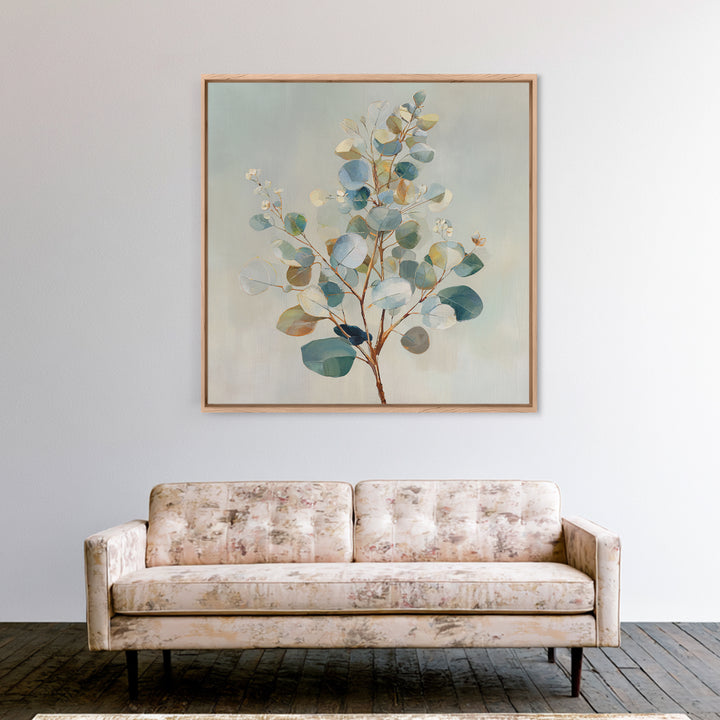Botanical Eucalyptus Branch Framed Canvas Print, Medical Office Art, Medical Decor, Office Decor, Oil Painting, Calm, MOA-1x1-27