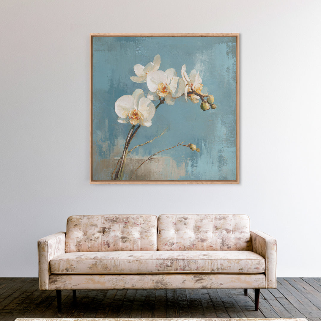 White Orchid on Gray Stone Surface Canvas Print, Medical Office Art, School Nurse Art, Office Decor, Oil Painting, Calm, MOA-1x1-30