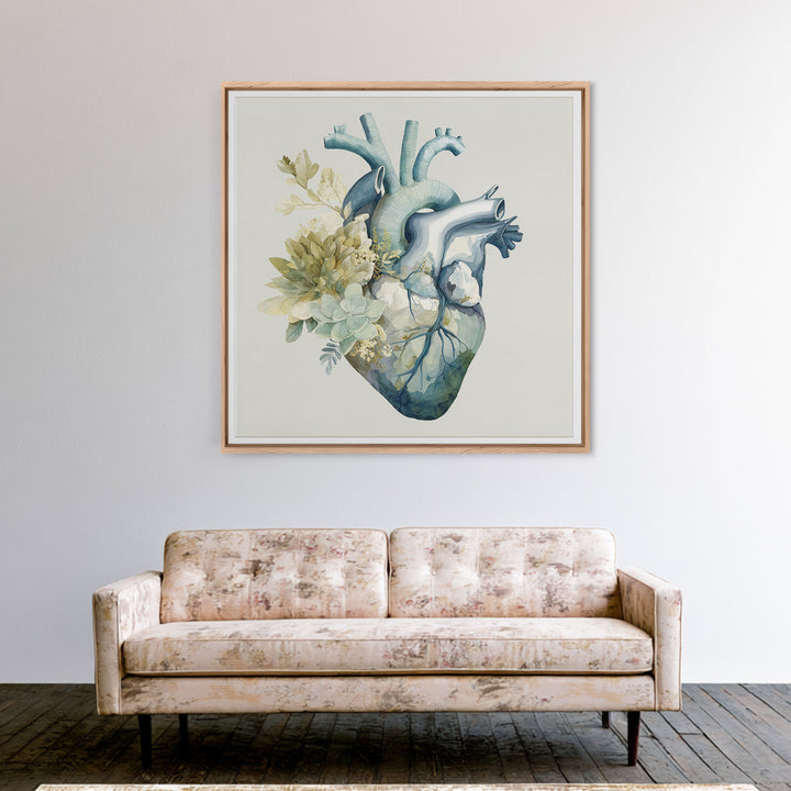 Anatomical Heart Rendered as Tasteful Botanical Art Canvas Print, Medical Office Art, Medical School, Office Decor, Calm, MOA-1x1-37