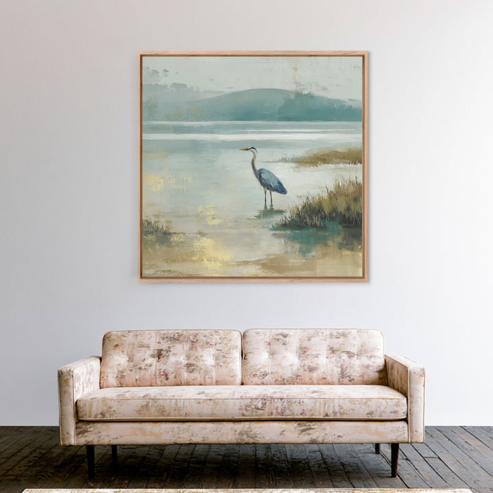 Blue Heron Standing Framed Canvas Print, Medical Office Art, Nurse Wall Art, Office Decor, Fine Art, Calm, Room Decor, MOA-1x1-38