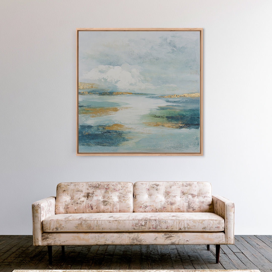 Coastal Shells and Water Study Framed Canvas Print, Medical Office Art, Dental Office Decor, Office Decor, Fine Art, Calm, MOA-1x1-44