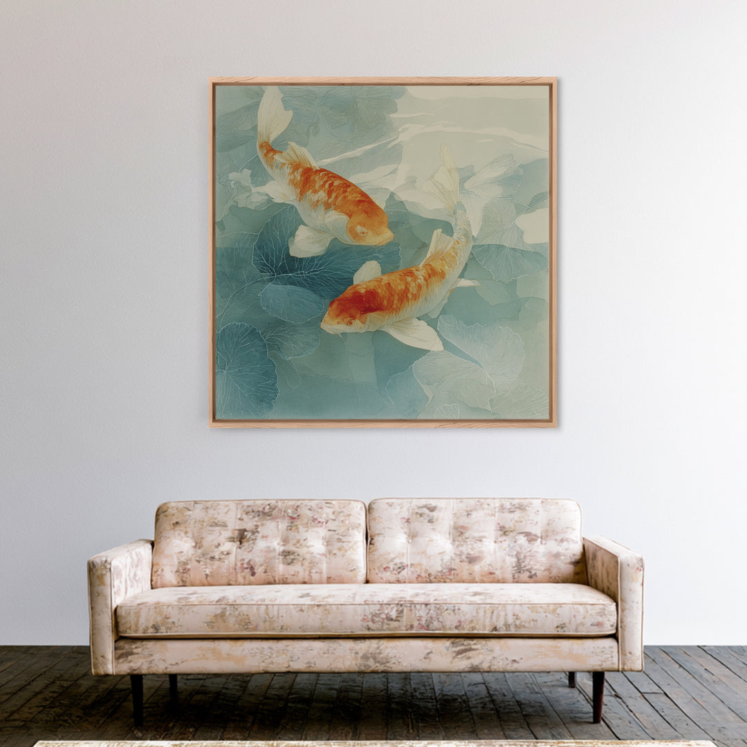 Calm Koi Fish Swimming Through Clear Water Framed Canvas Print, Medical Office Art, Brain Art, Office Decor, Fine Art, Calm, MOA-1x1-46
