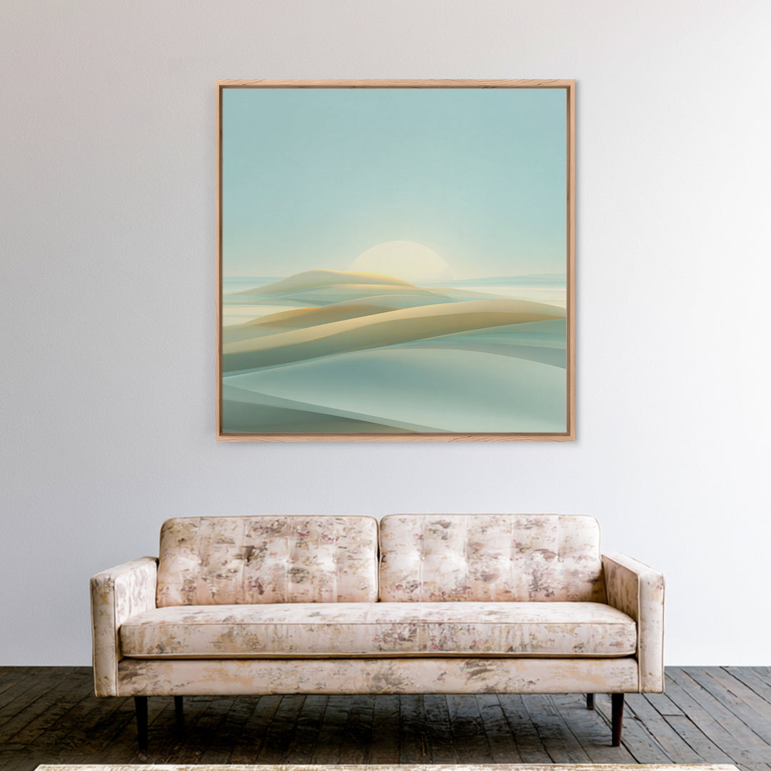 Minimal Sunrise over Rounded Hills Framed Canvas Print, Medical Office Art, Medical Office Decor, Office Decor, Fine Art, Calm, MOA-1x1-47