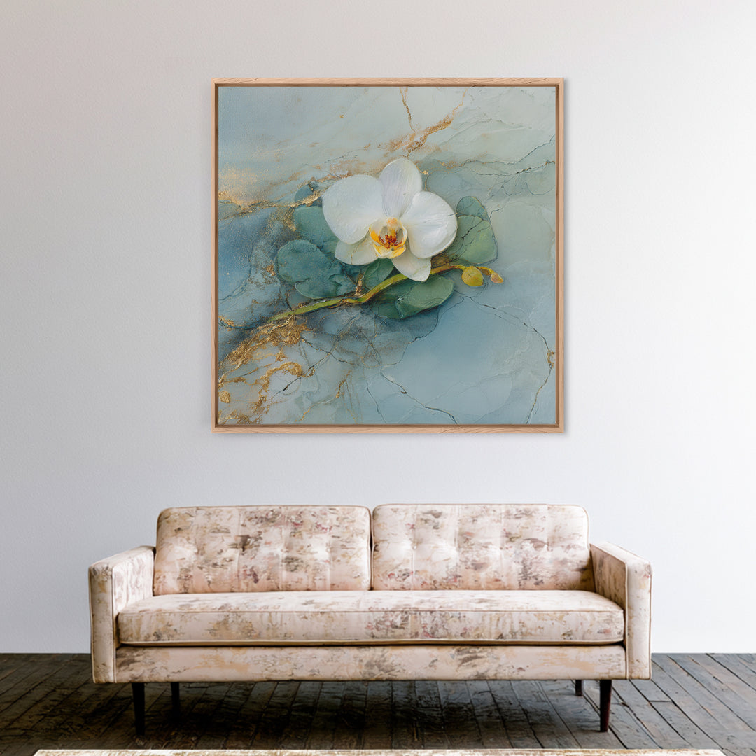 White Orchid on Gray Stone Surface Canvas Print, Medical Office Art, School Nurse Art, Office Decor, Oil Painting, Calm, MOA-1x1-54