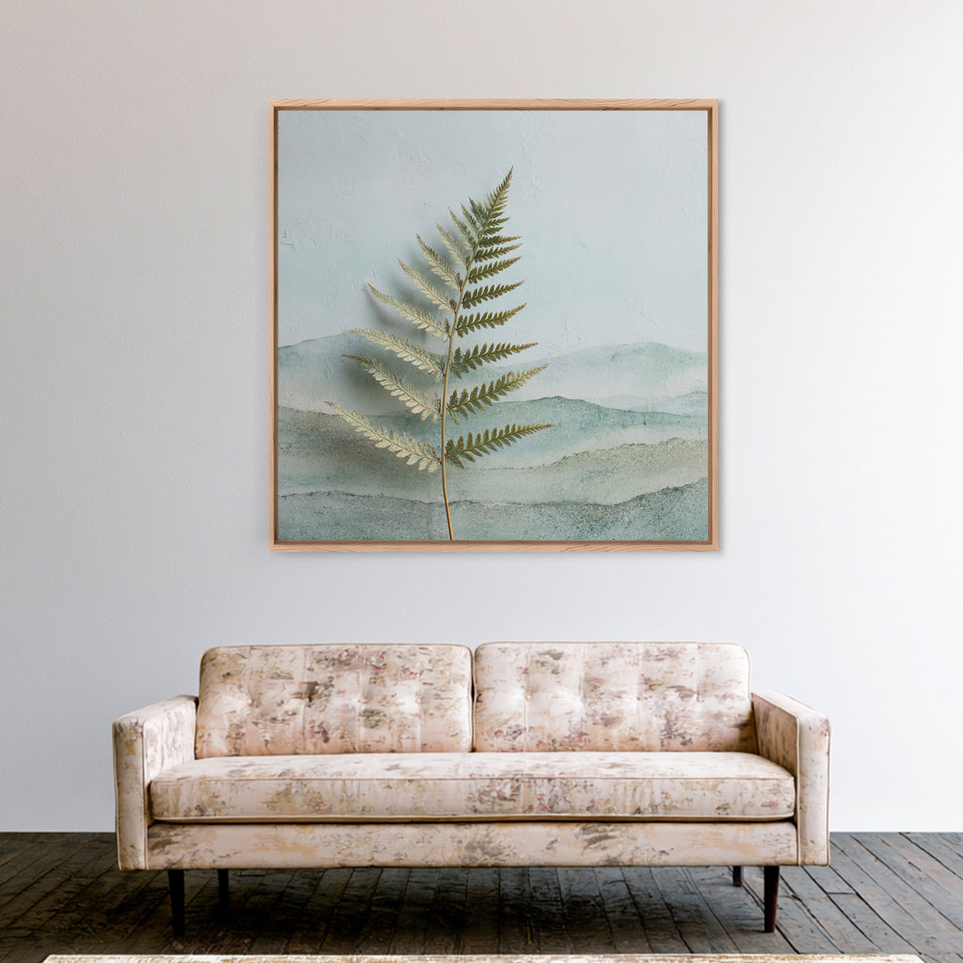 Minimal Green Fern Specimen Framed Canvas Print, Medical Office Art, Teal Wall Art, Office Decor, Fine Art, Calm, Anatomy Art, MOA-1x1-56