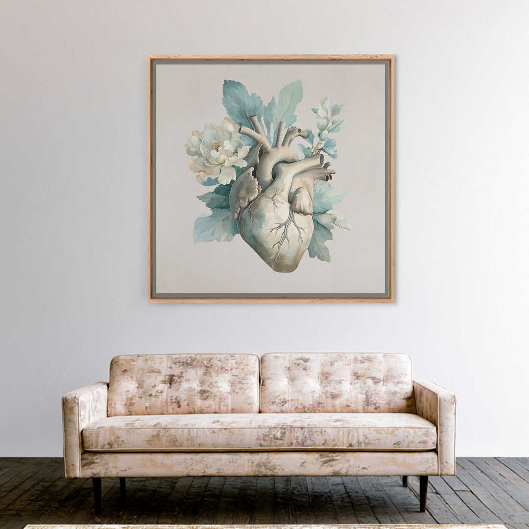 Anatomical Heart Rendered as Tasteful Botanical Art Canvas Print, Medical Office Art, Medical School, Office Decor, Calm, MOA-1x1-61