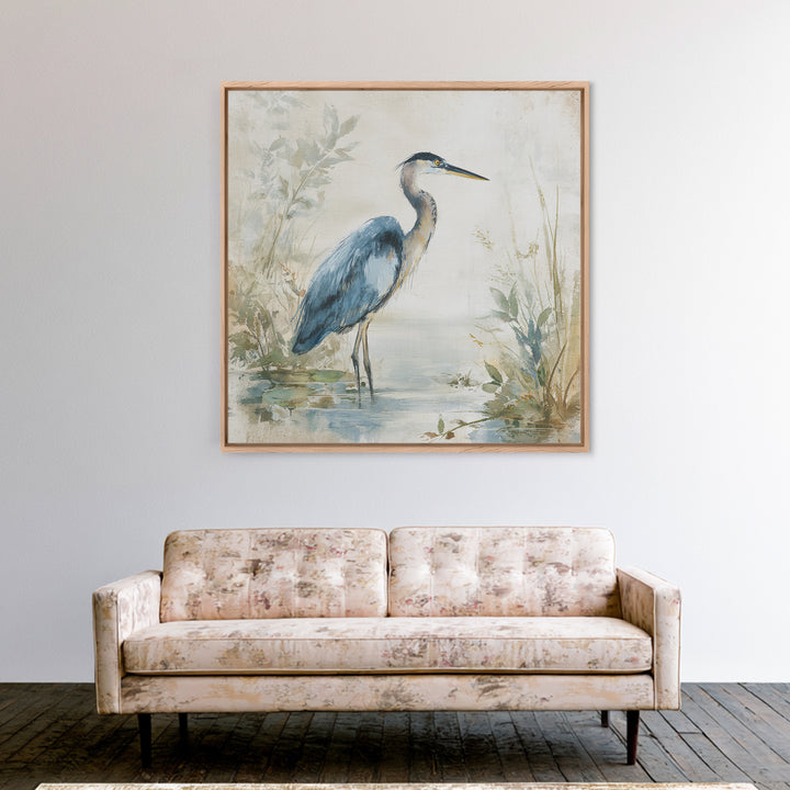 Blue Heron Standing Framed Canvas Print, Medical Office Art, Nurse Wall Art, Office Decor, Fine Art, Calm, Room Decor, MOA-1x1-62