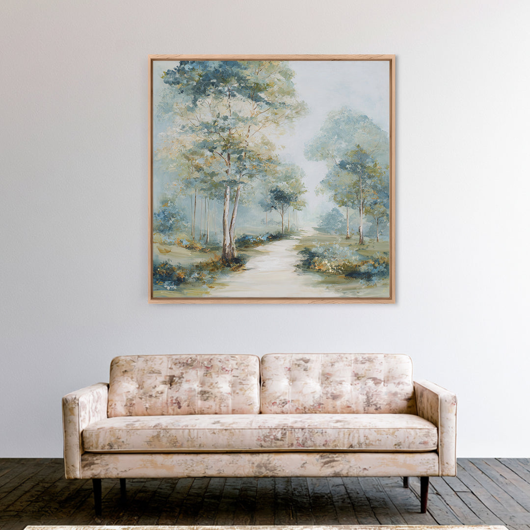 Gentle Forest Path Framed Canvas Print, Medical Office Art, Gallery Decor, Office Decor, Oil Painting, Calm, Contemporary Art, MOA-1x1-65