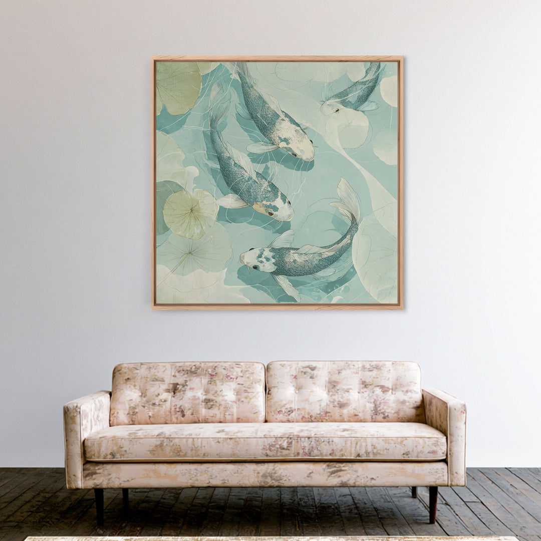 Calm Koi Fish Swimming Through Clear Water Framed Canvas Print, Medical Office Art, Brain Art, Office Decor, Fine Art, Calm, MOA-1x1-70
