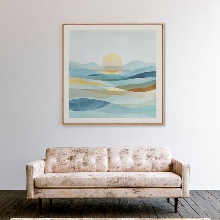 Minimal Sunrise over Rounded Hills Framed Canvas Print, Medical Office Art, Biology Art, Office Decor, Fine Art, Calm, MOA-1x1-71