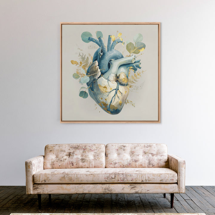Anatomical Heart Rendered as Tasteful Botanical Art Canvas Print, Medical Office Art, Boho Decor, Office Decor, Oil Painting, MOA-1x1-85