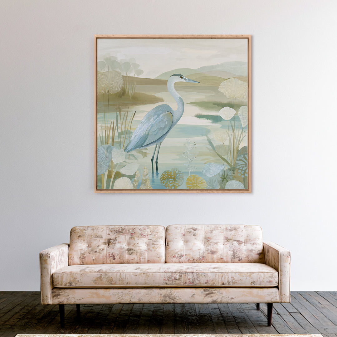 Blue Heron Standing Canvas Print, Medical Office Art, Modern Decor, Office Decor, Fine Art, Calm, Home Decor, Wall Decor, MOA-1x1-86