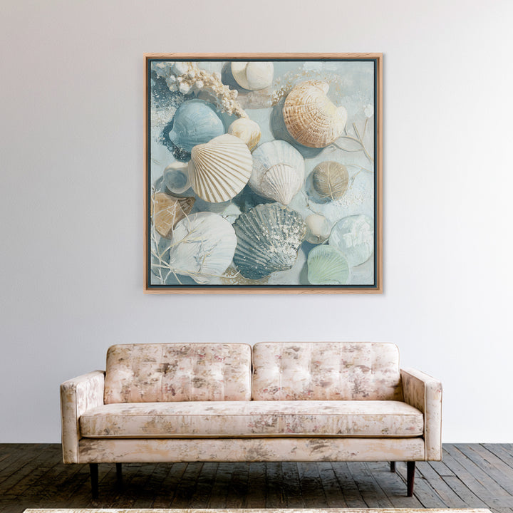 Coastal Shells and Water Study Canvas Print, Medical Office Art, Science Art, Office Decor, Fine Art, Calm, Textured Painting, MOA-1x1-92