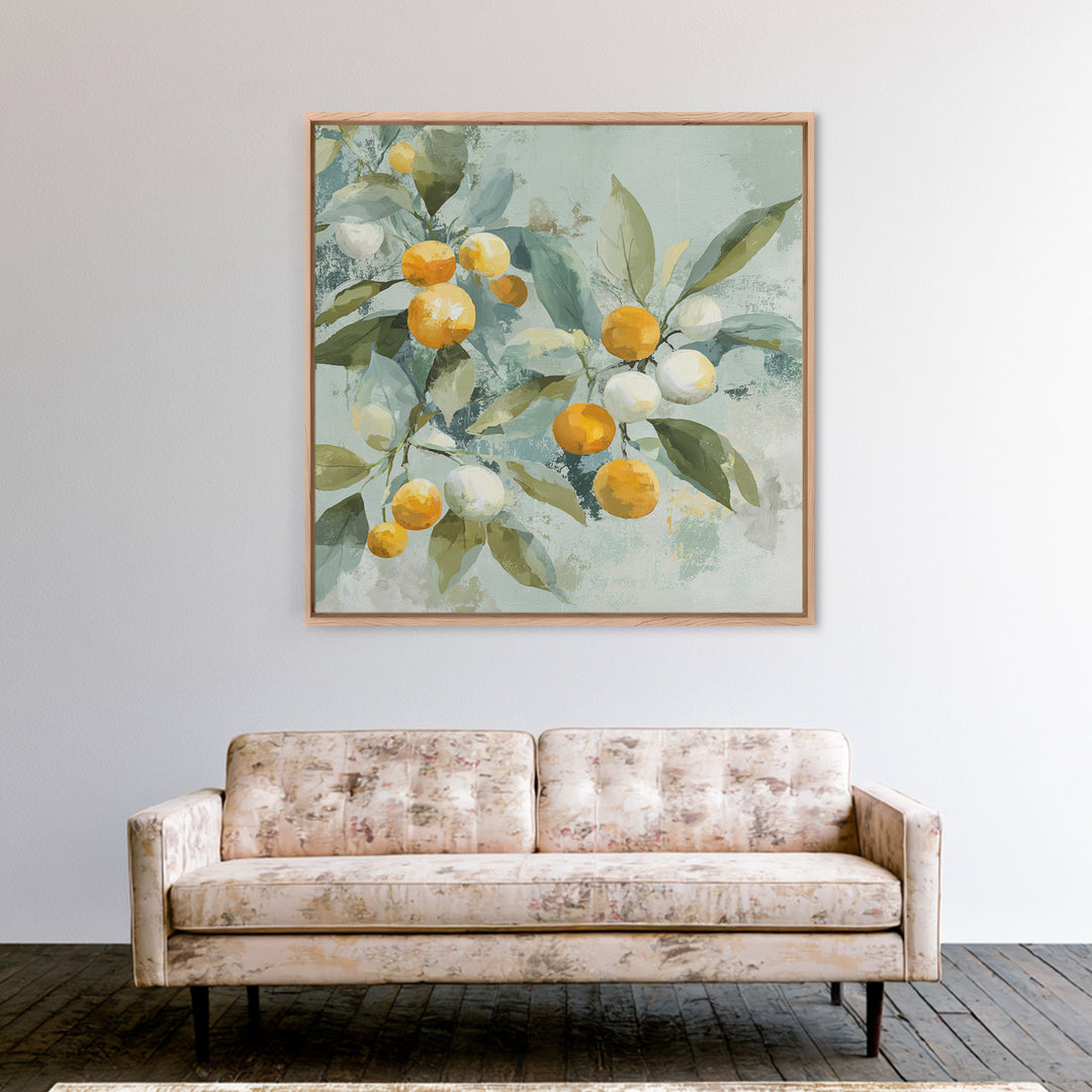 Fresh Citrus and Leaves for Bright Optimism Framed Canvas Print, Medical Office Art, Printable Wall Art, Office Decor, Calm, MOA-1x1-96