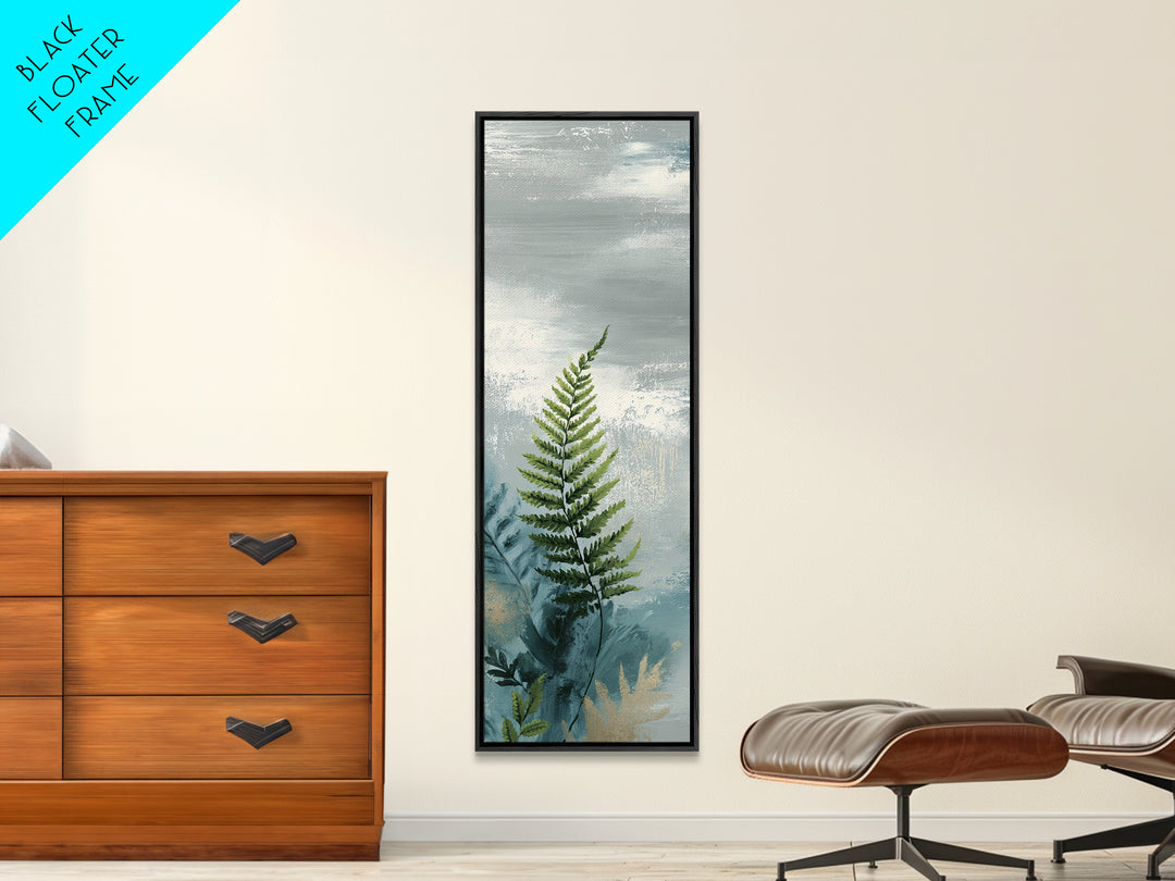 Minimal Green Fern Specimen Framed Canvas Print, Medical Office Art, Luxury Decor, Office Decor, Calm, Digital Wall Art, MOA-1x3-20