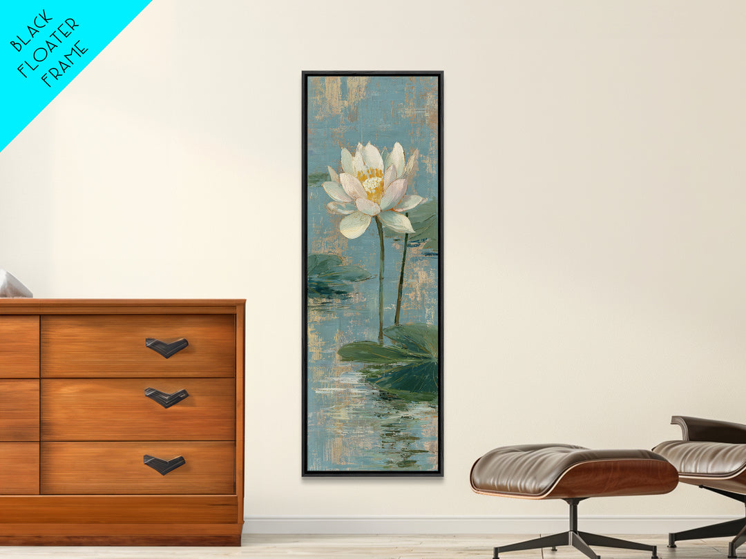 Lotus Flower Floating on Still Water Canvas Print, Medical Office Art, Digital Art, Office Decor, Watercolor Art, Calm, MOA-1x3-23