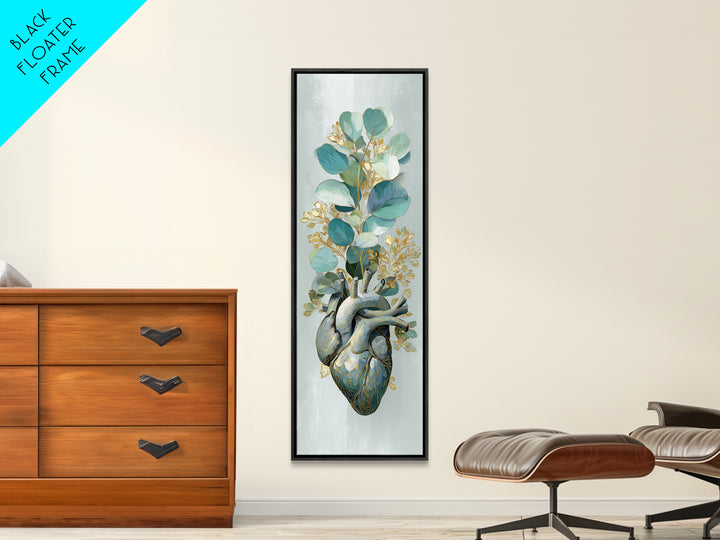 Anatomical Heart Rendered as Tasteful Botanical Art Canvas Print, Medical Office Art, Office Decor, Oil Painting, Calm, MOA-1x3-73