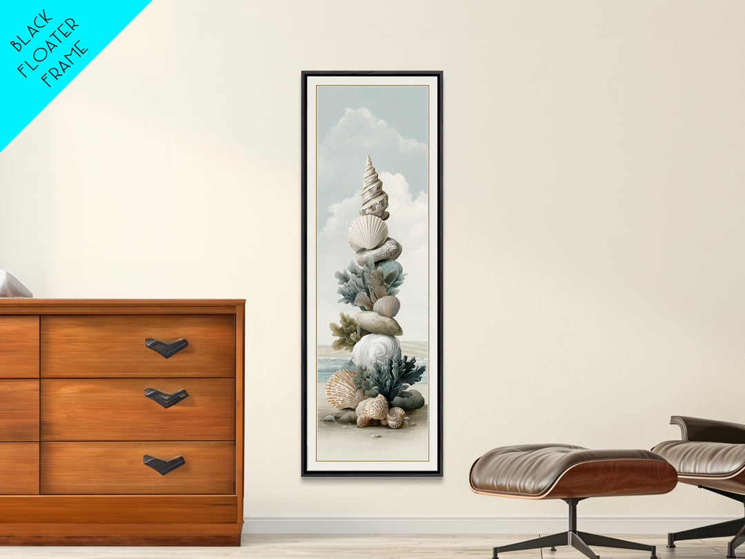 Coastal Shells and Water Study Framed Canvas Print, Medical Office Art, Statement Artwork, Office Decor, Fine Art, Calm, MOA-1x3-8