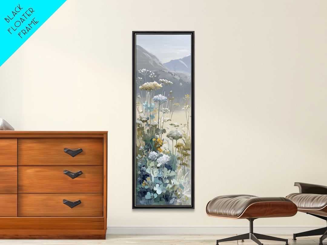 Sunlit Meadow with Wildflowers and Calm Mood Framed Canvas Print, Medical Office Art, Brain Poster, Office Decor, Calm, MOA-1x3-96