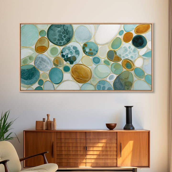 Abstract Cells and Circles as Soothing Pattern Framed Canvas Print, Medical Office Art, Home Decor, Office Decor, Calm, MOA-2x1-1