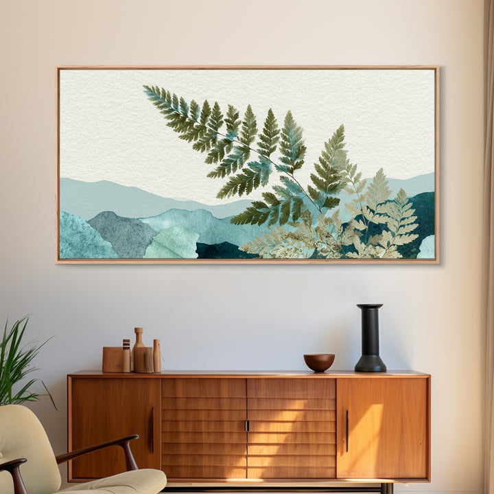 Minimal Green Fern Specimen Framed Canvas Print, Medical Office Art, Educational Poster, Office Decor, Fine Art, Calm, MOA-2x1-100