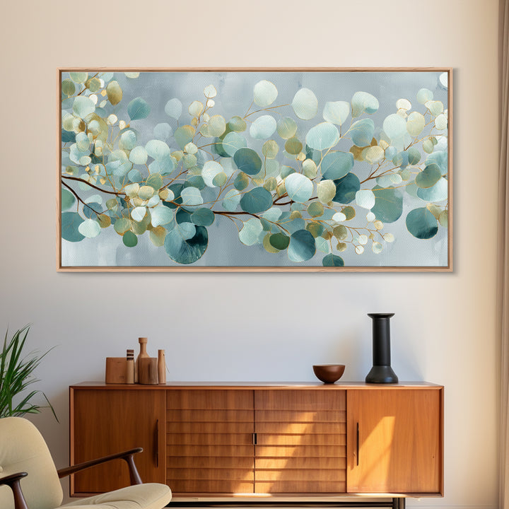 Botanical Eucalyptus Branch Framed Canvas Print, Medical Office Art, Digital Wall Art, Office Decor, Watercolor Art, Calm, MOA-2x1-23