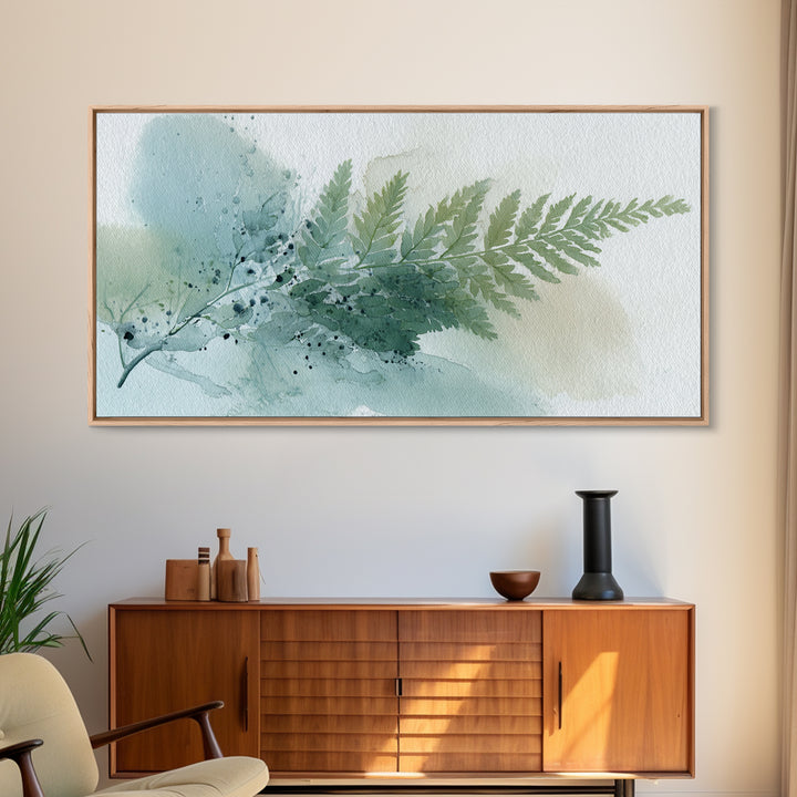 Minimal Green Fern Specimen Framed Canvas Print, Medical Office Art, Minimalist Decor, Office Decor, Calm, Dental Office Decor, MOA-2x1-28