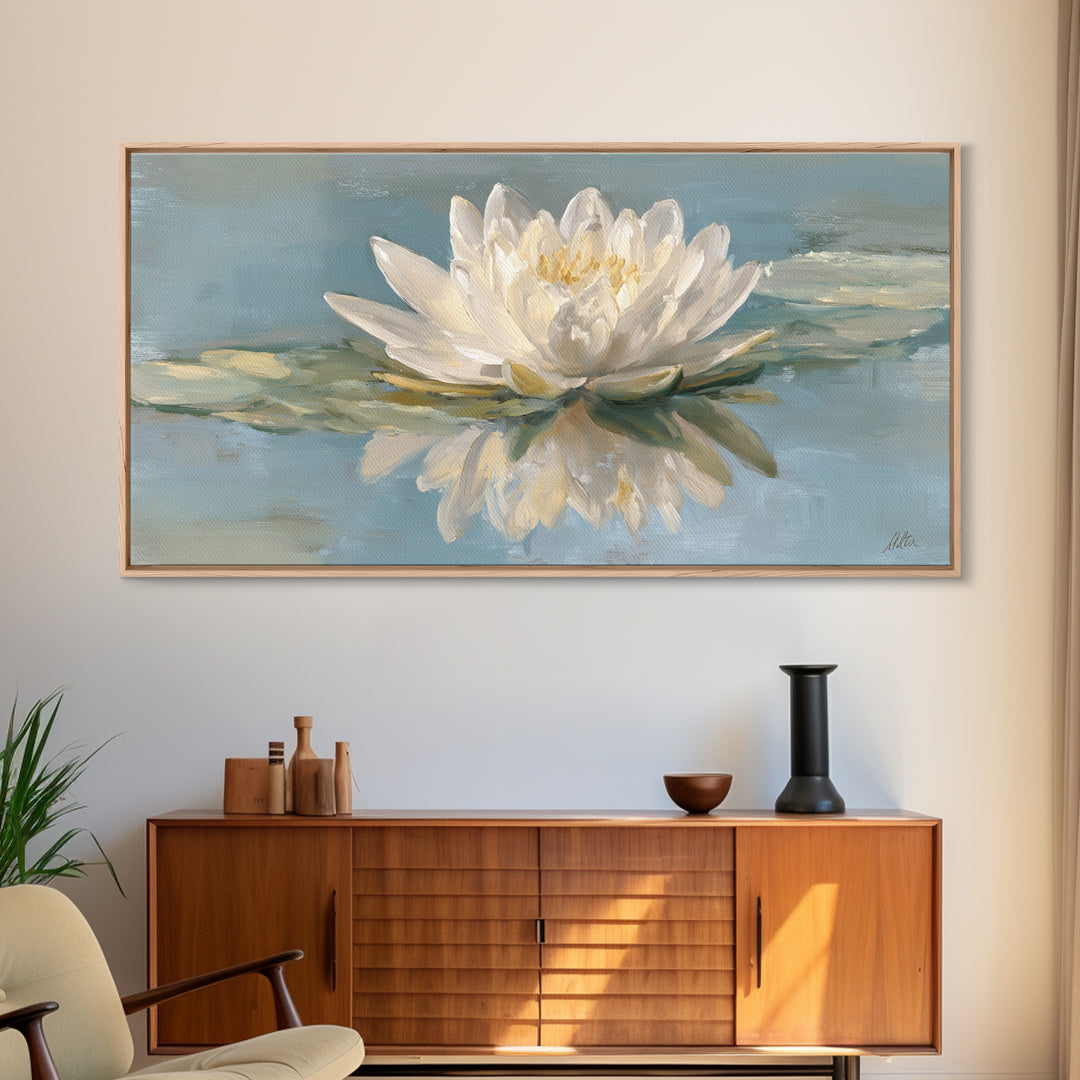 Lotus Flower Floating on Still Water Canvas Print, Medical Office Art, Medical Student Gift, Office Decor, Fine Art, Calm, MOA-2x1-31