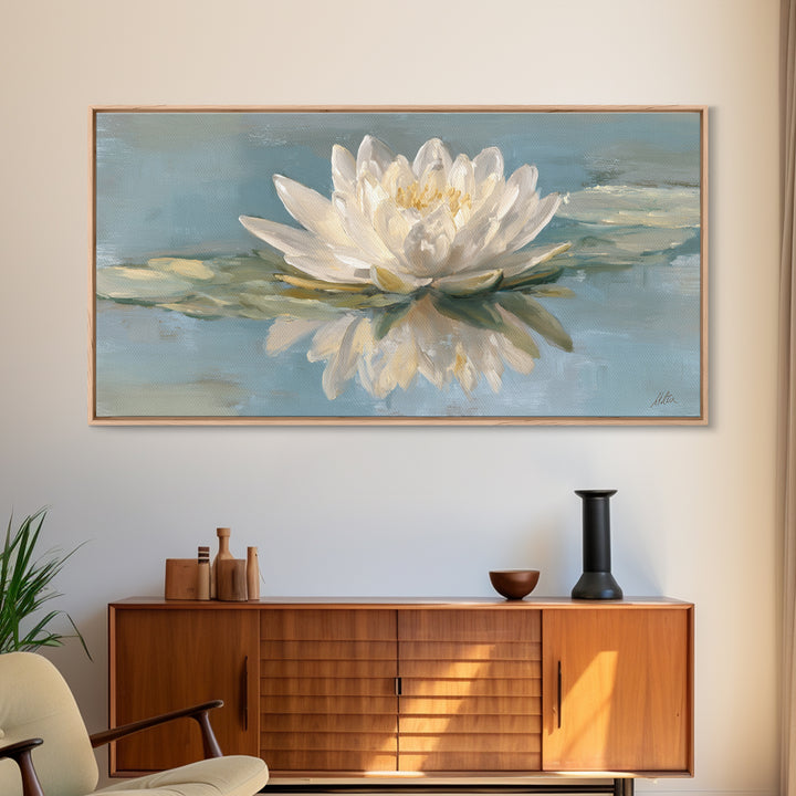 Lotus Flower Floating on Still Water Canvas Print, Medical Office Art, Medical Student Gift, Office Decor, Fine Art, Calm, MOA-2x1-31