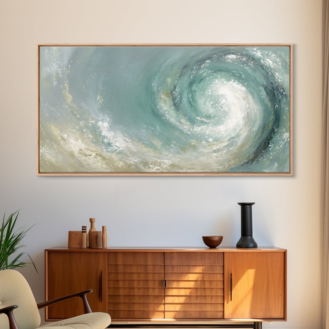 Abstract Healing Spiral Framed Canvas Print, Medical Office Art, Office Decor, Abstract Art, Calm, Teal Wall Art, MOA-2x1-35